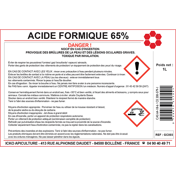 ACIDE FORMIQUE 85 % LA BTLE 1L