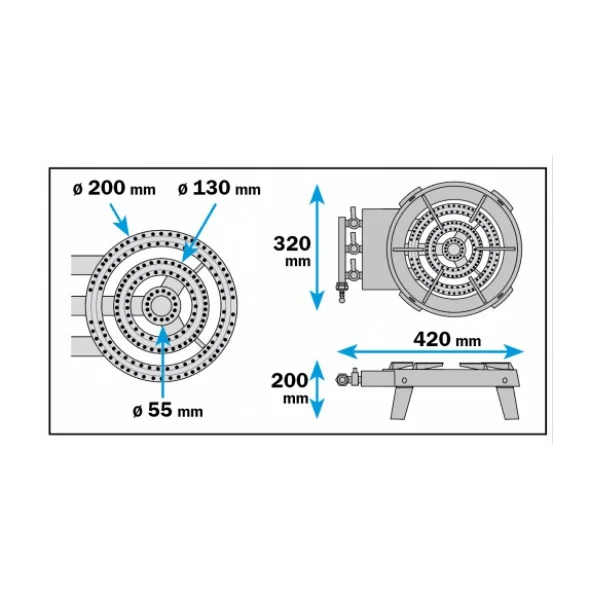 Réchaud à Gaz Pro 3 Robinets - 3 Feux