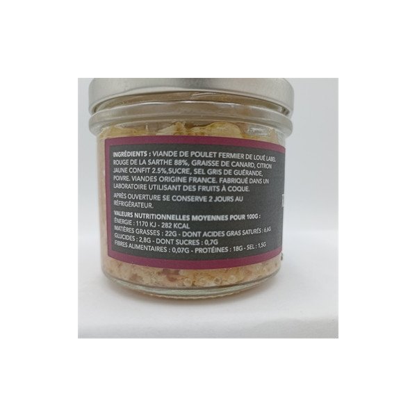 Rillettes de Poulet Fermier au Citron Confit 100g - La Jentaine