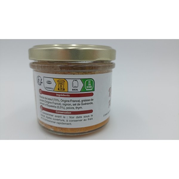 Rillette de boeuf piment d'espelette-90g-Gaec Debosque